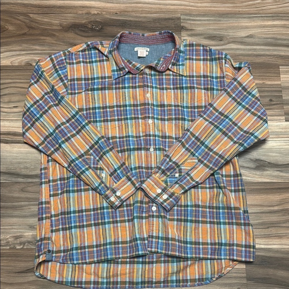 Carbon 2 Cobalt Long Sleeve Plaid Cotton Seersucker Button Front Shirt Mens XL